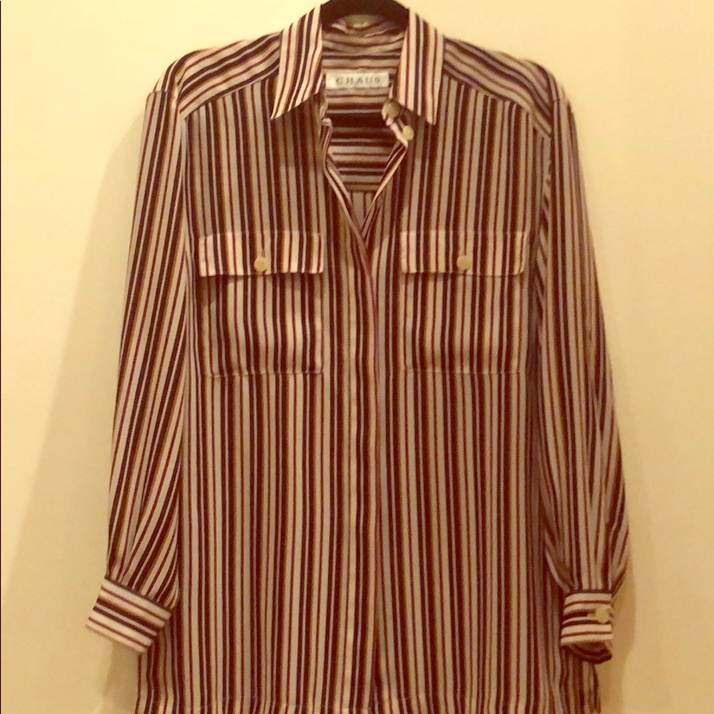VTG Women’s Chaus Sheer Striped Buttondown Blouse